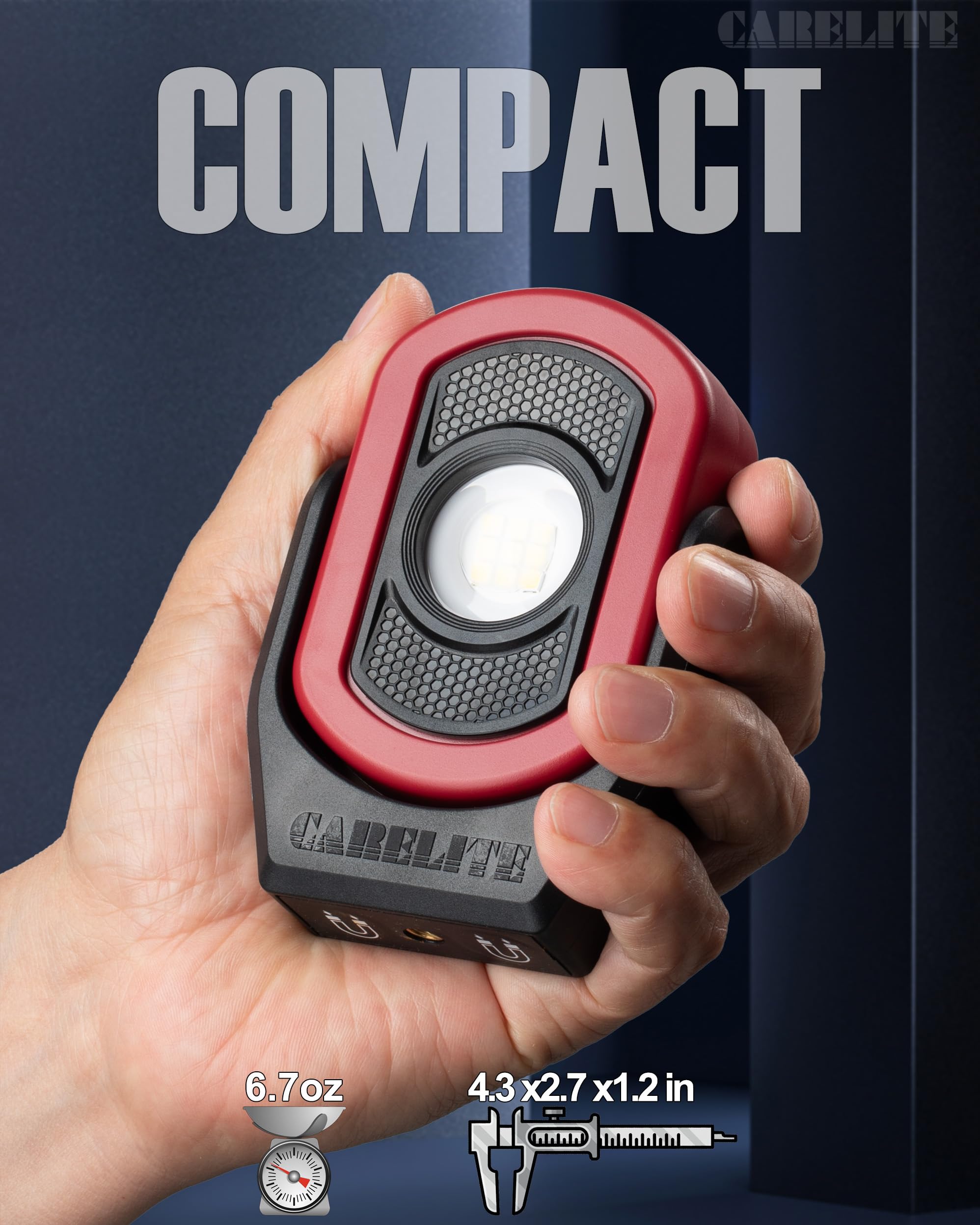 Magnetische Arbeitsleuchte - 780 Lumen Kompaktes Taschenlicht, wiederaufladbar 3000mAh, 360° schwenkbar, langlebig & tragbar für Mechaniker & Baustellen (Rot, 2er-Pack)