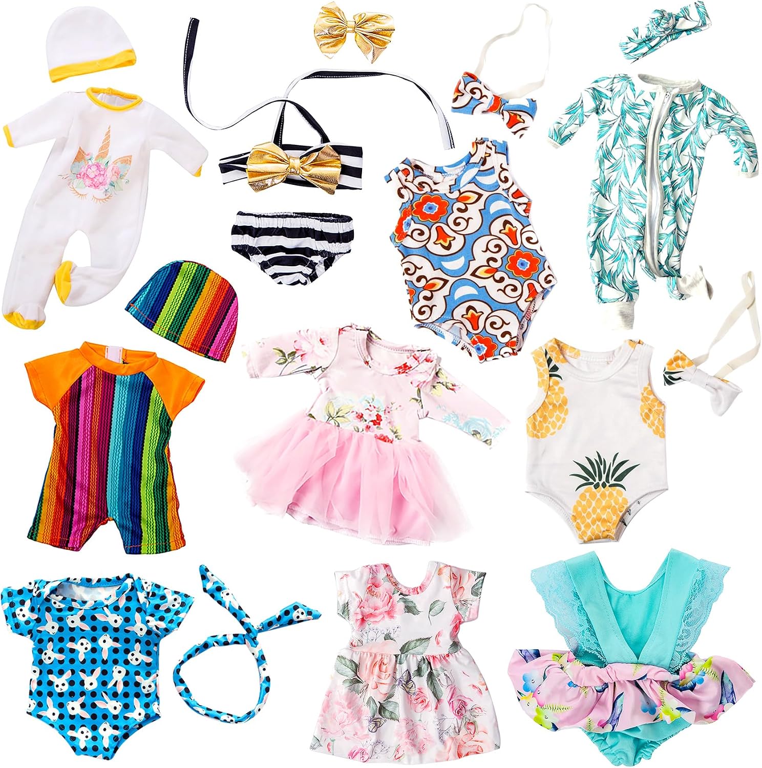 Ecore Fun 10 Set 14-18 Inch Doll Clothes Outfits Casual Wear Pjs for 43cm New Born Baby Dolls, 15 Inch Baby Doll, 18 Inch Girl Doll