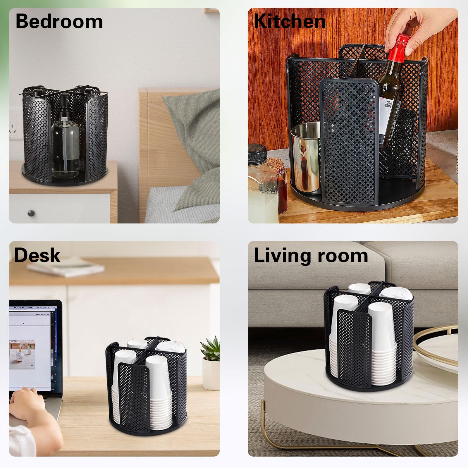 Portabicchieri Usa e Getta, Dispenser Girevole a 360° Circolare Portabicchieri con 4 Scomparti, Carta Organizzatore di Bicchieri da Appoggio in Plastica per bancone, caffetteria, buffet (nero)