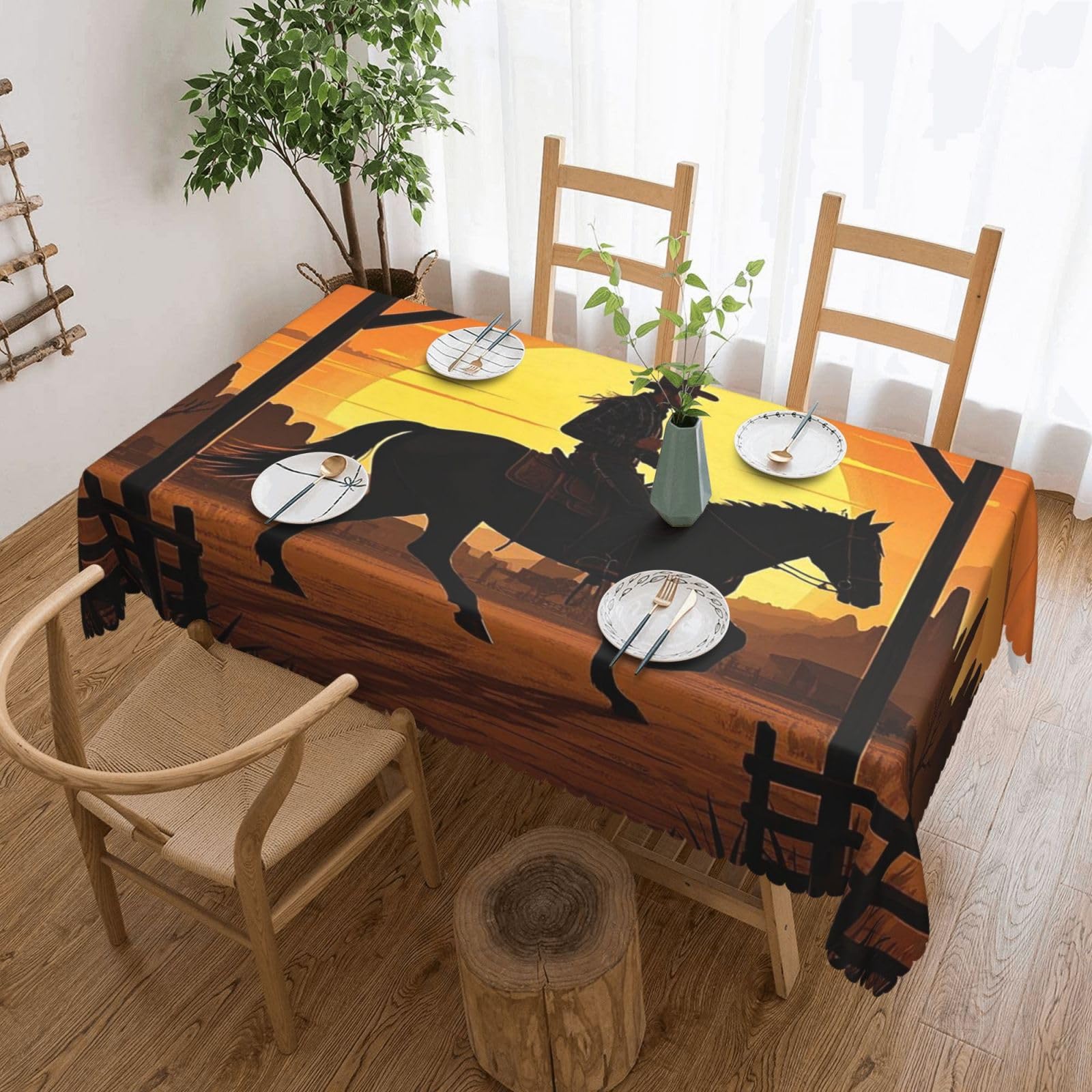 FodPand Cowboy Riding Ranch Desert Tablecloths for Rectangle Tables 54 x 72 Inch - Reusable Washable Dining Table Clothes - Stain and Wrinkle Resistant Decorative Fabric Table Cover for Wedding Party