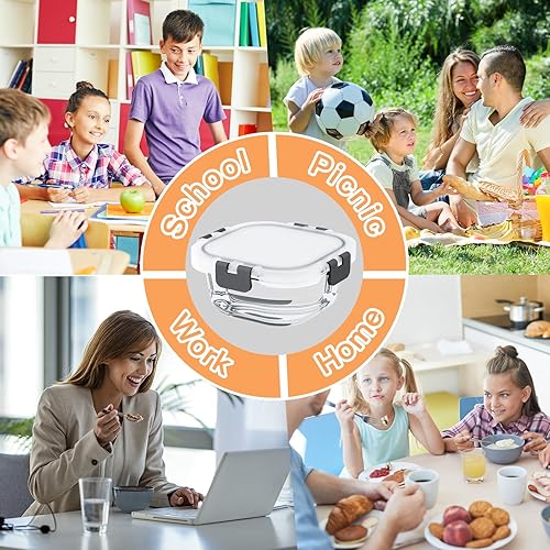 Miniatura 7 de Paquete de 2 recipientes de vidrio de 11 onzas para preparación de comidas, reutilizables, recipientes de vidrio con tapas, recipientes para