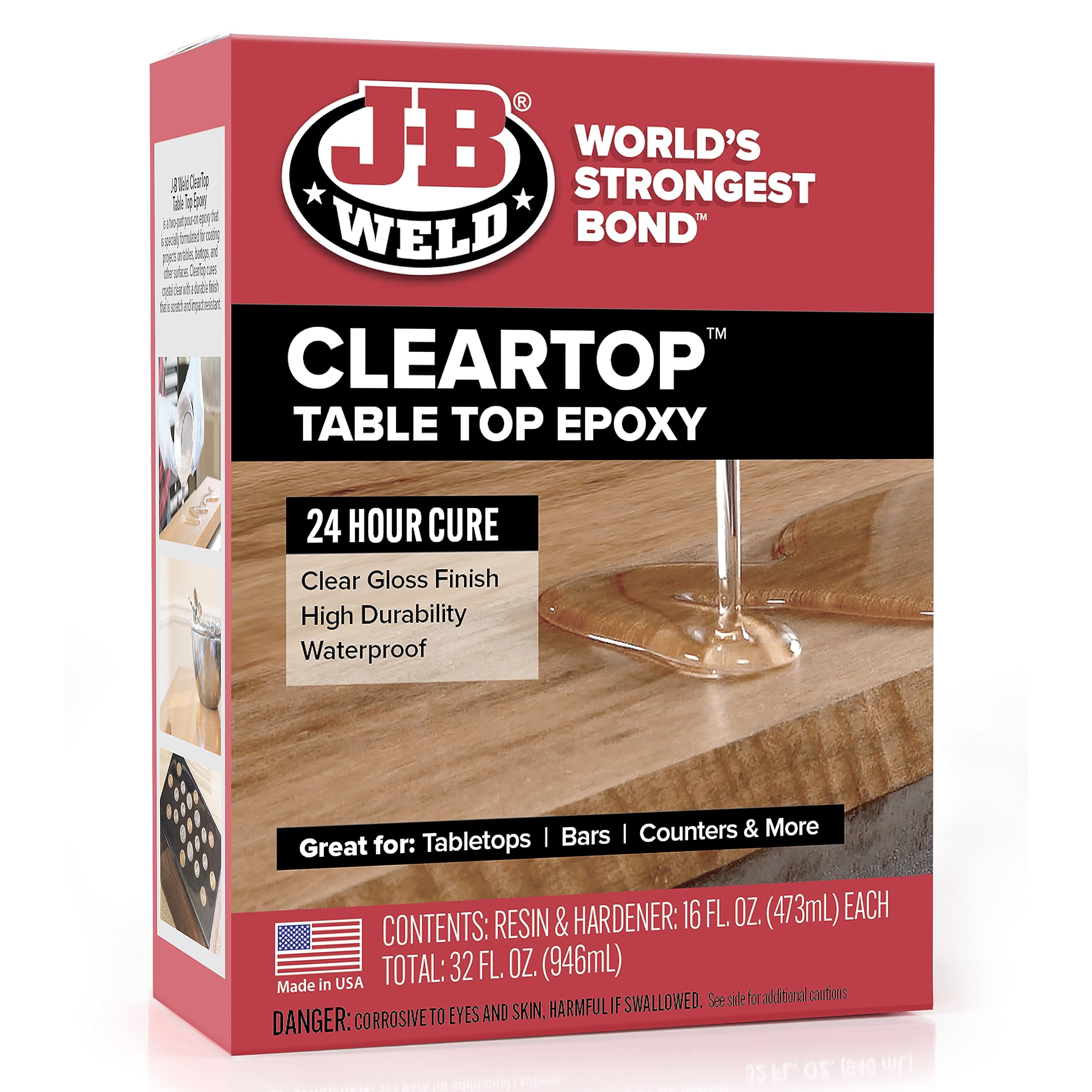 Tabletop Epoxy Resin, 32oz Kit, Cures Clear, Fast Cure Time, Minimal Bubbling, Scratch & Water Resistant
