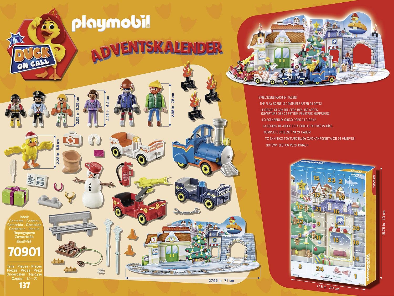 PLAYMOBIL Calendario dell'Avvento 70901 Duck ON Call, Calendario dell'Avvento per Bambini, Include Trenino Giocattolo con Vagoni, Giocattolo per Bambini da 3 Anni in su