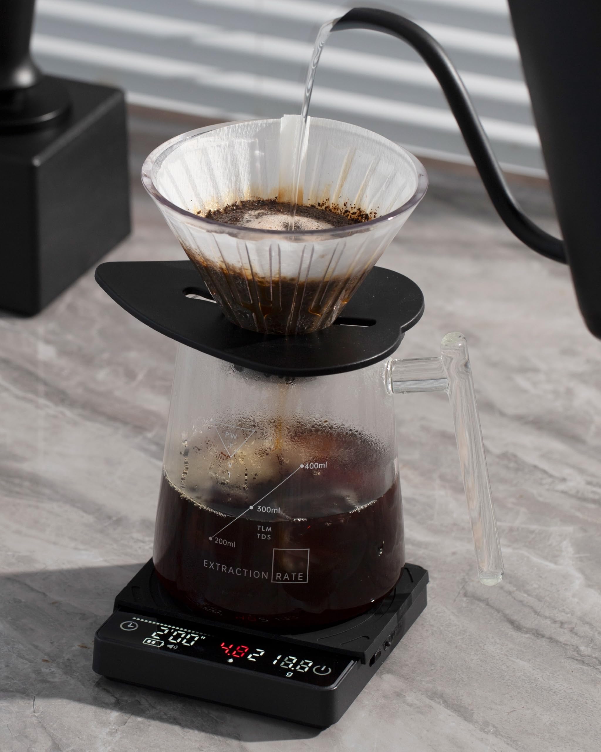 Báscula inteligente de café, báscula digital de espresso fácil de usar con temporizador, tara automática e indicador de caudal, báscula de peso compacta recargable para café por goteo, vertido