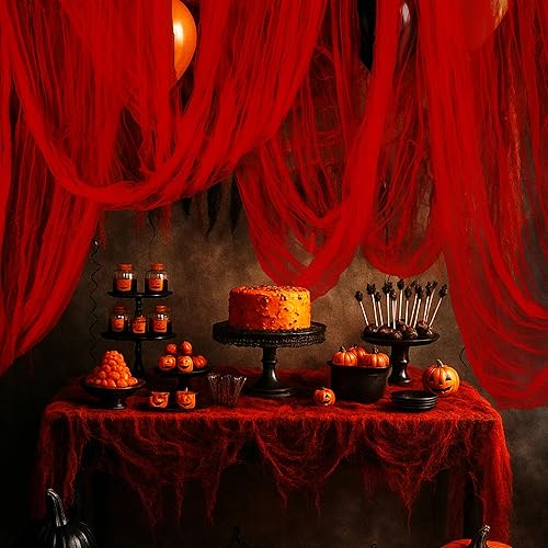 RunNico 197'' x 85'' Halloween Blood Red Scary Gauze, Bloody