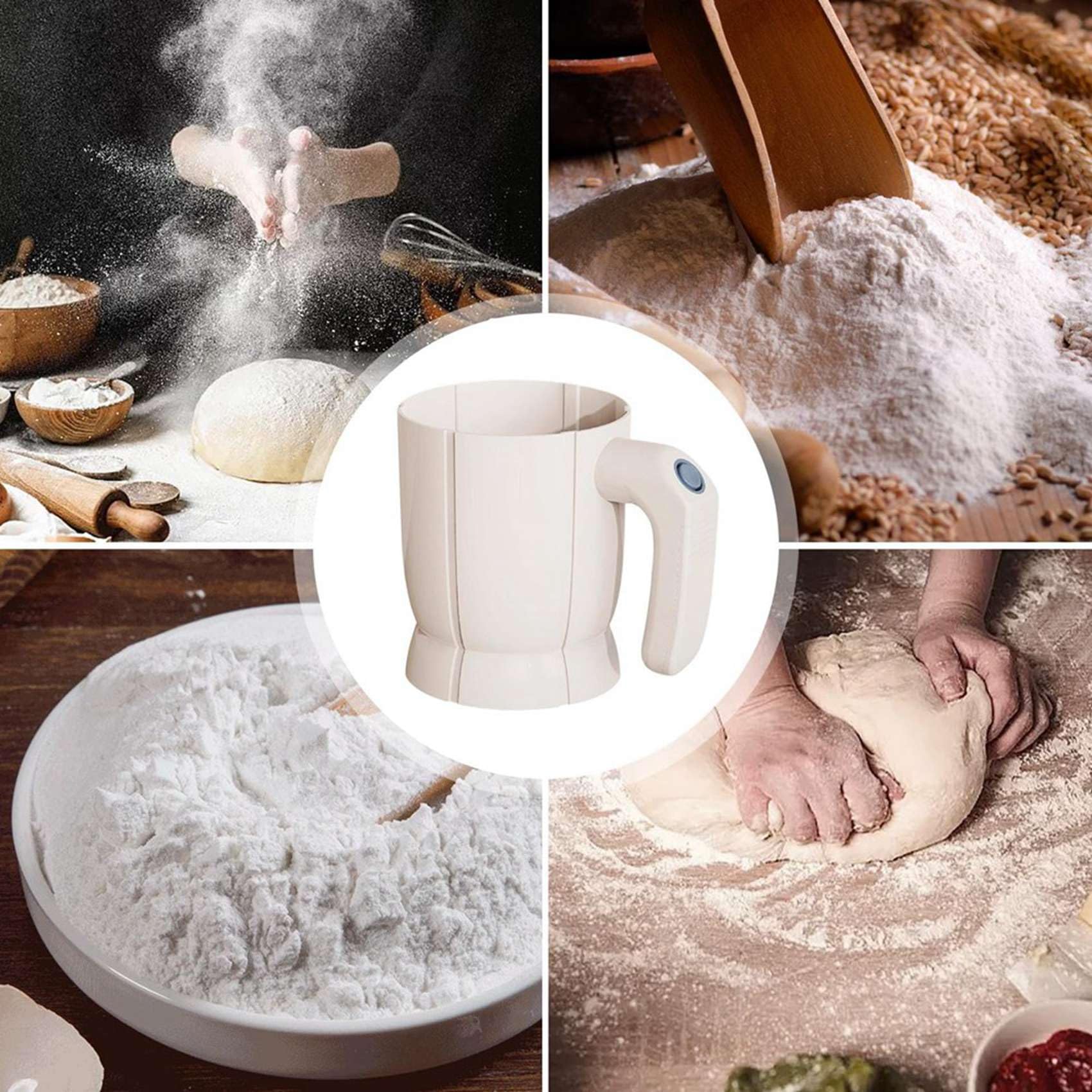 4X Tamiz Eléctrico de Harina A Pilas para Hornear Fácilmente. Herramienta de Cocina Portátil para Pan, Harina para Pasteles y Más.