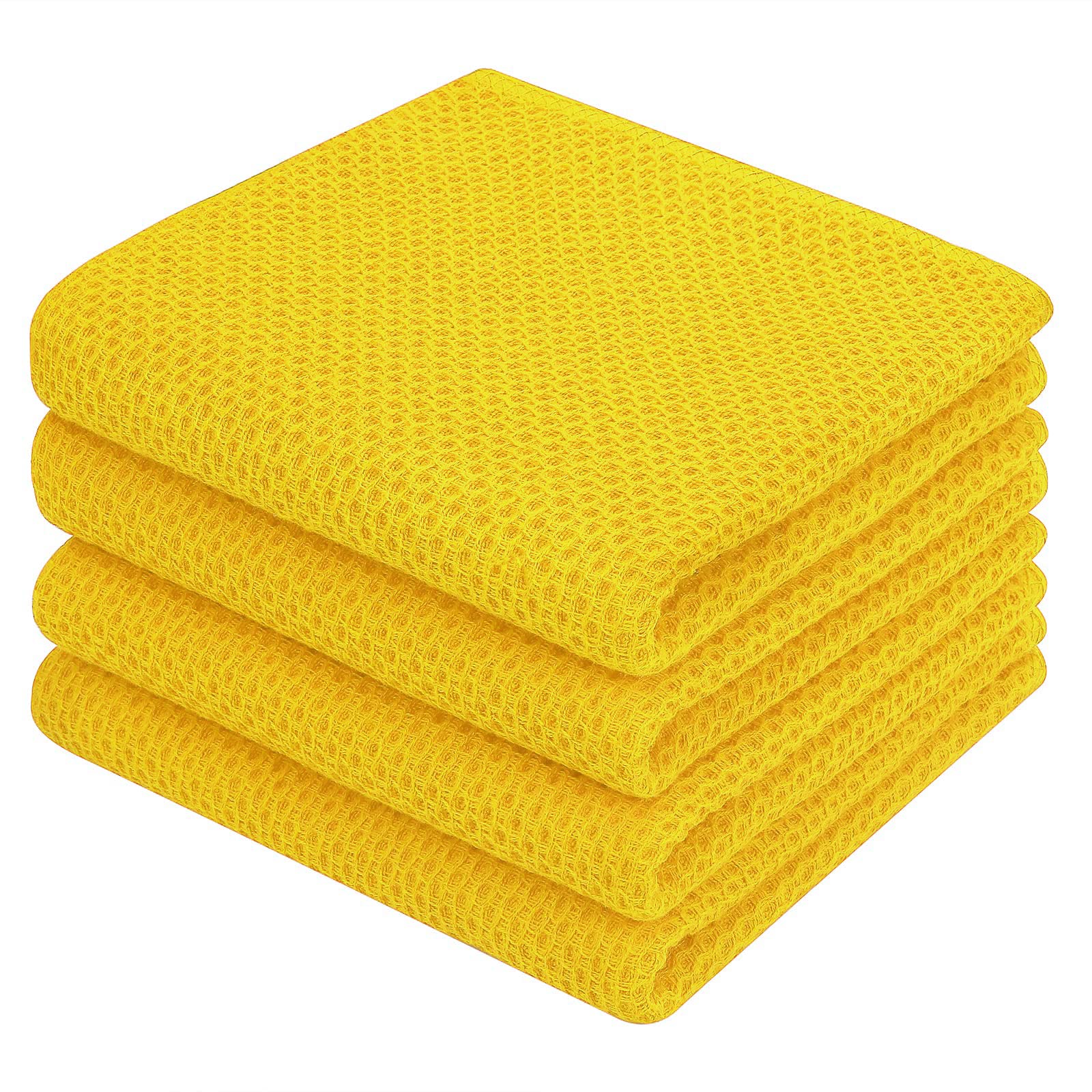Homaxy 100% Cotton Waffle Weave Kitchen Dish Towels 4-Pack, Yellow
