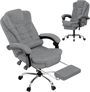 Silla de oficina ejecutiva con reposapiés, silla de escritorio de tela, reclinable ergonómico de respaldo alto con función de inclinación, silla de escritorio giratoria de 360°, altura