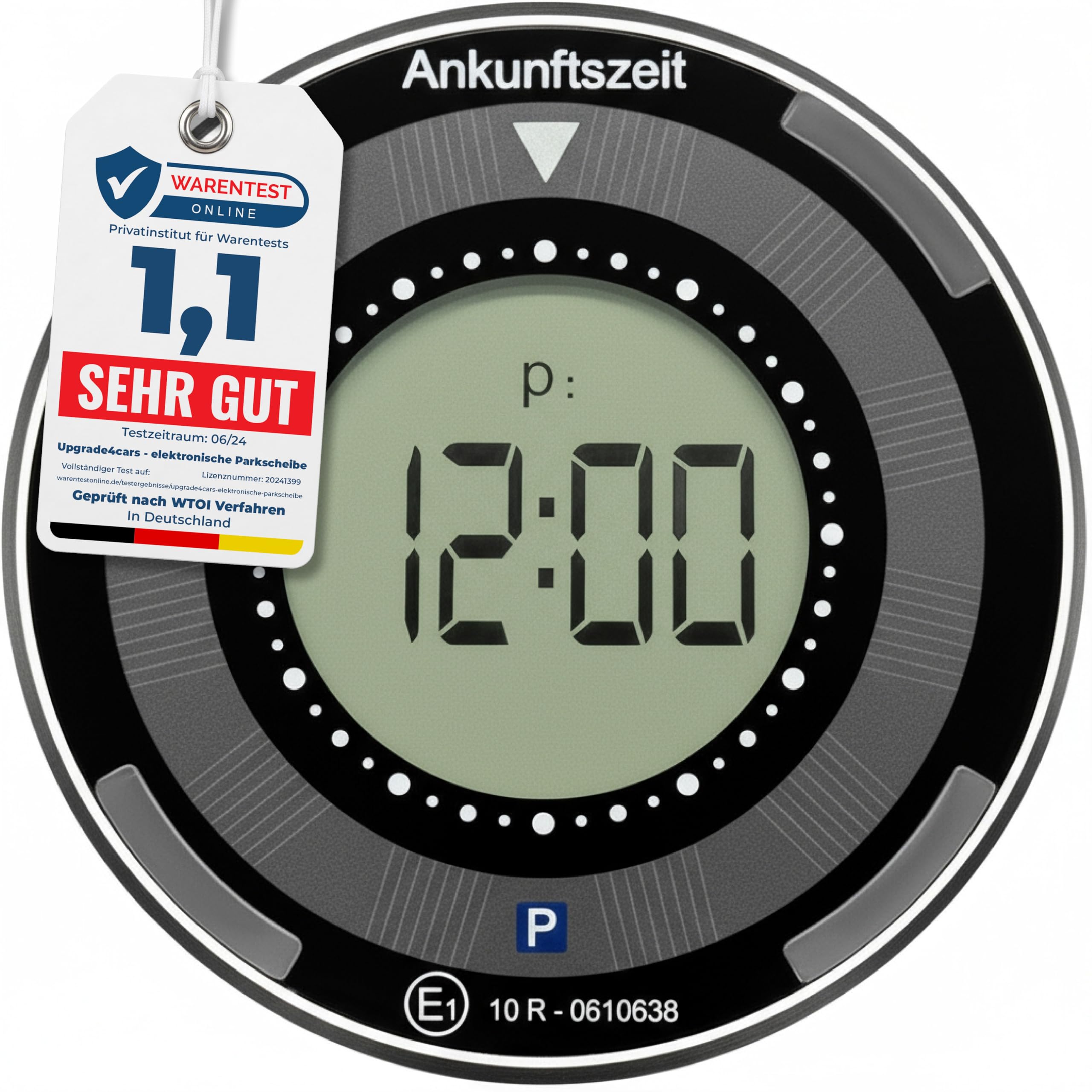 Upgrade4cars Elektronische Parkscheibe Solar mit Deutscher Zulassung vom Kraftfahrt-Bundesamt | Parkuhr elektrisch mit Batterie | Automatisch & Digital