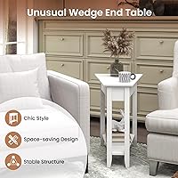 Vista 5 de GOFLAME Mesa auxiliar de cuña de 2 niveles, mesa auxiliar triangular estrecha con estante de almacenamiento, patas de madera maciza, mesita
