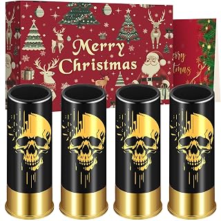 Skull Plastic Shot Glasses Bulk Set of 4 with Gift Box, 12GA Small Bullet Shot Cups, Christmas Shot Glasses for Whiskey Vodka Liquor, Christmas Gifts Halloween Gifts Gothic Gifts for Men Women, Black