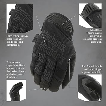 Mechanix Wear Original Tactical Glove - High Performance Anti-Slip Grip Safety Gloves - Impact Resistant & Touchscreen Capable - Small - Covert Black