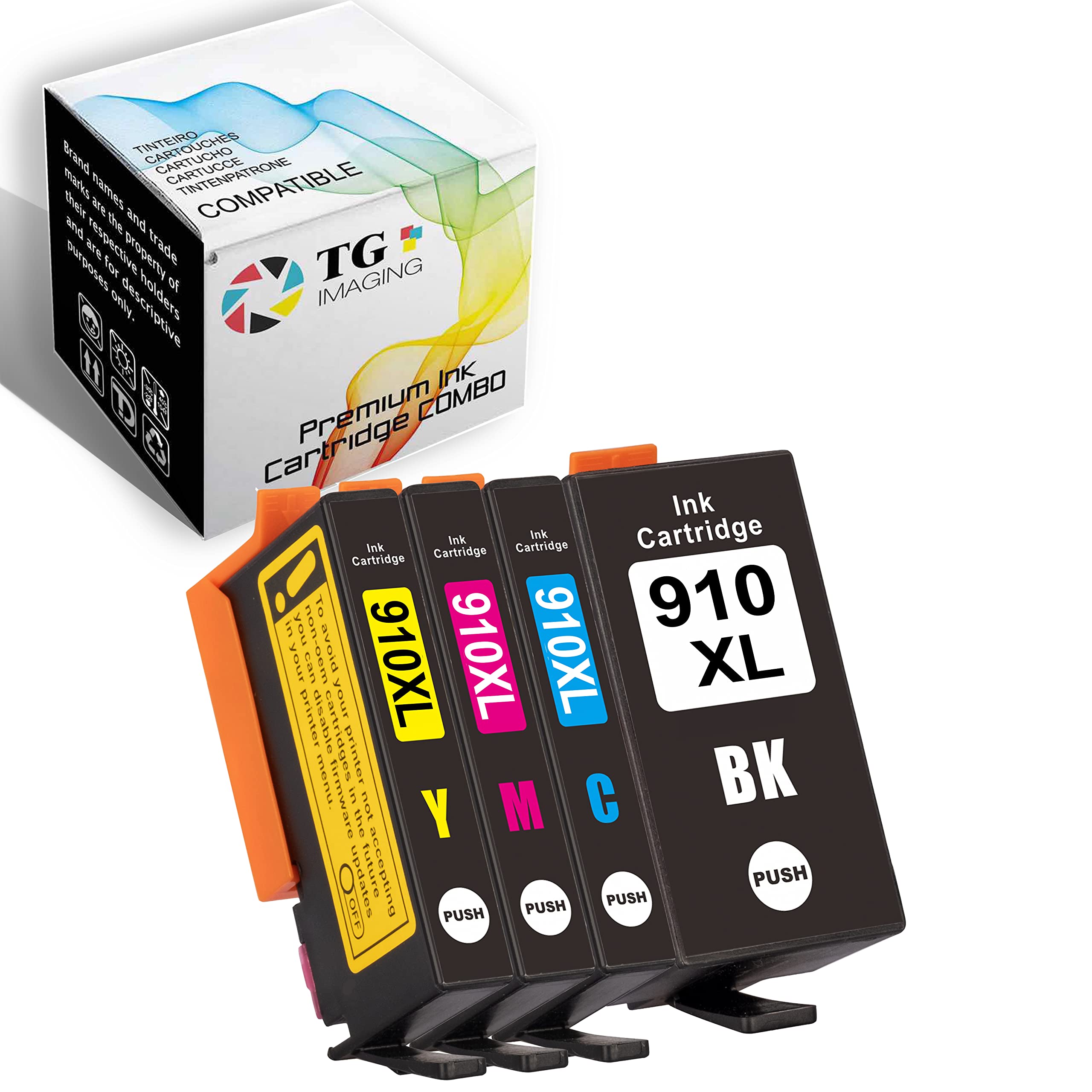 TG Imaging (B/C/Y/M) 910 Compatible Replacement for 910XL Ink Cartridges 910XLBK 910XLC 910XLY 910XLM Ink for OfficeJet 8010e 8012e 8014e 8015e 8018