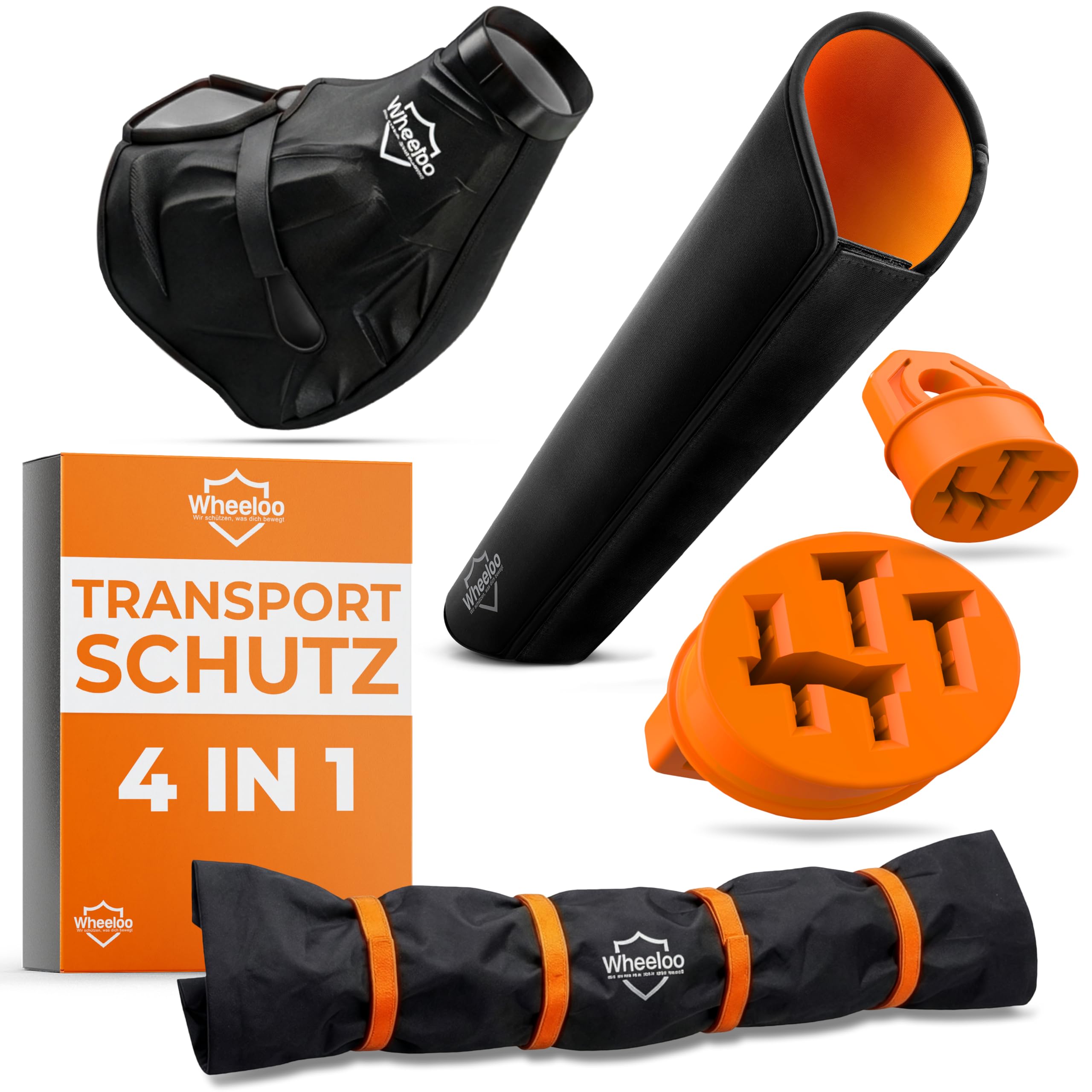 E-Bike Transportschutz Set 4-teilig für Motor, Akku, Lenker & Batterie-Kontakte 1. Generation I E Bike Schutzhülle wasserabweisend für Fahrradträger zB. für Bosch, Shimano, Yamaha Ebike I Wheeloo