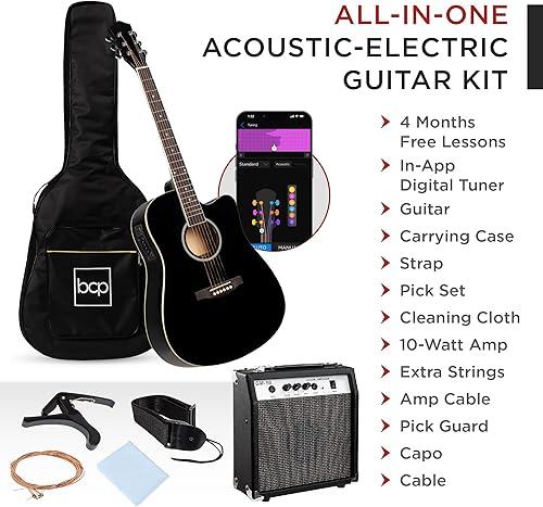 Miniatura 3 de Best Choice Products Juego de iniciación de guitarra acústica y eléctrica para principiantes con 41 pulgadas, diseño de corte total en madera, bolsa