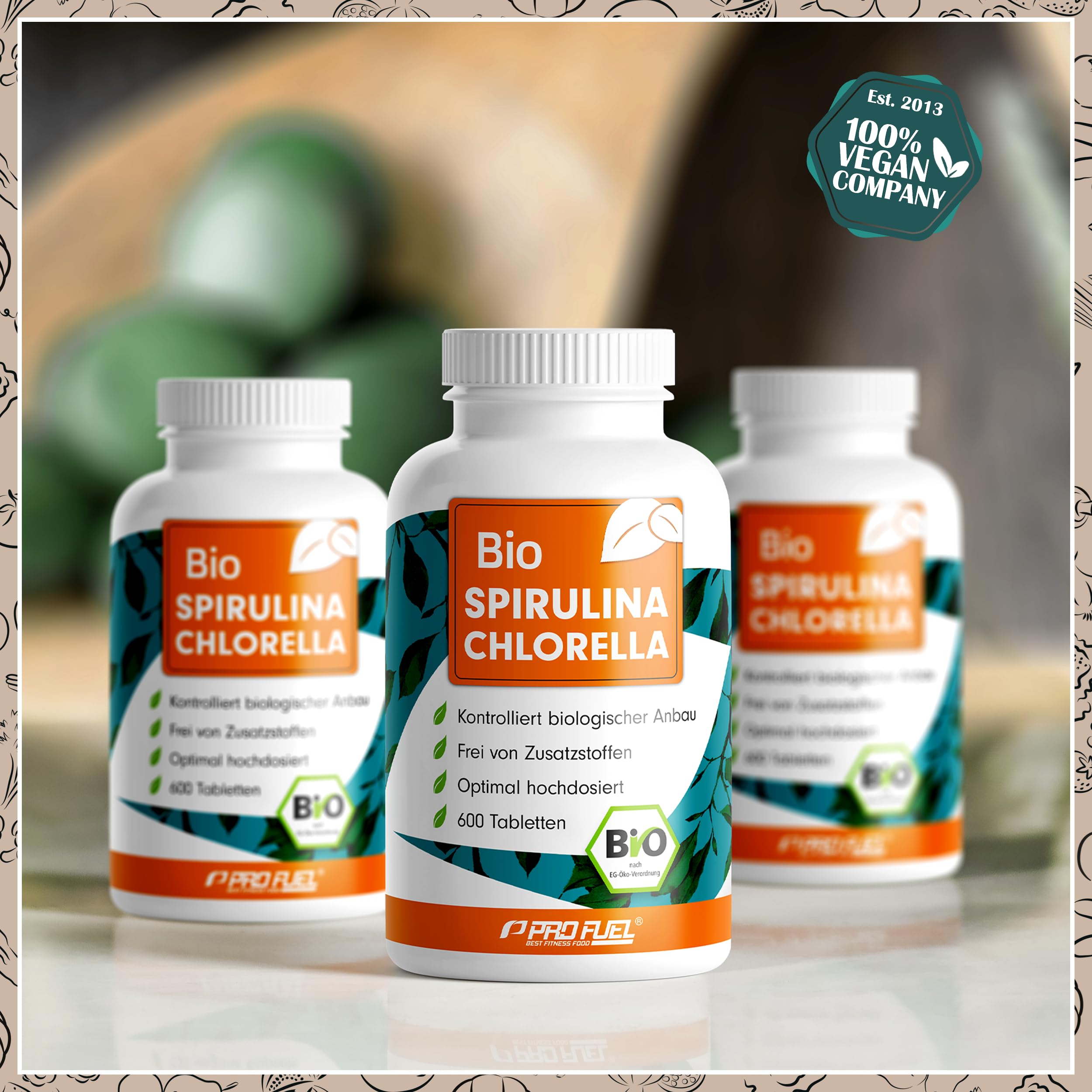 Bio Spirulina & Chlorella Presslinge 600x - optimal hochdosiert - 3000 mg Spirulina & 3000 mg Chlorella aus kontrolliertem Bio-Anbau - laborgeprüft mit Zertifikat - 100% vegan