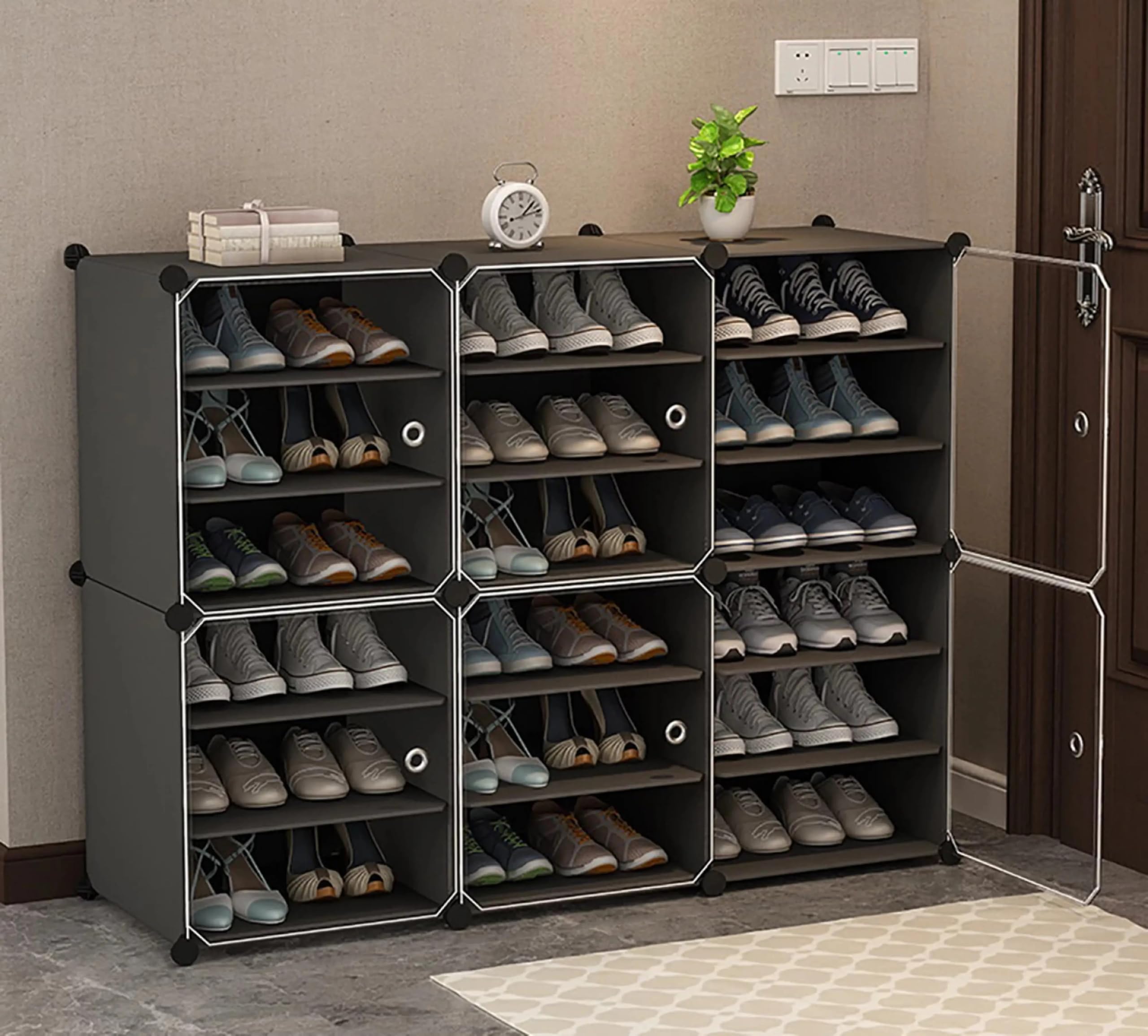 AYSIS 18 Shelf DIY Shoe Rack Box Organizer ^ Multi-Purpose Plastic Shoe Rack for Home, PP Plastic Home Rack with Door for Entryway, Chappal Slipper Shoe Stand【Grey, 18-Shelf-6-Door】-picture-17