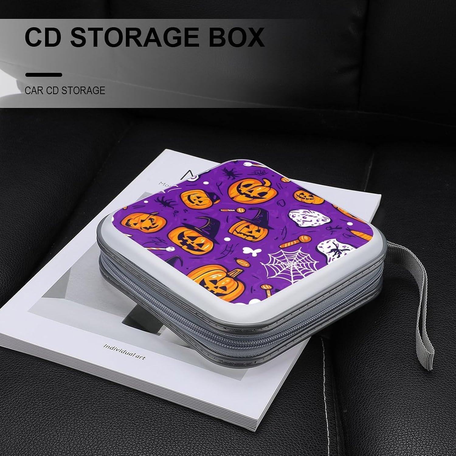 Halloween Witch Pumpkins Protective CD Case Storage Rack 40 Capacity DVD Holder Organizer Car Travel
