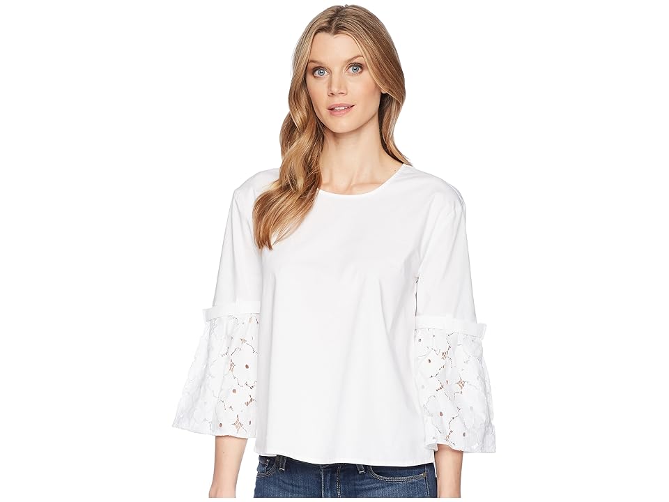 

Ellen Tracy Poplin Shirt With Flouncy Sleeves (E White) Women's Clothing