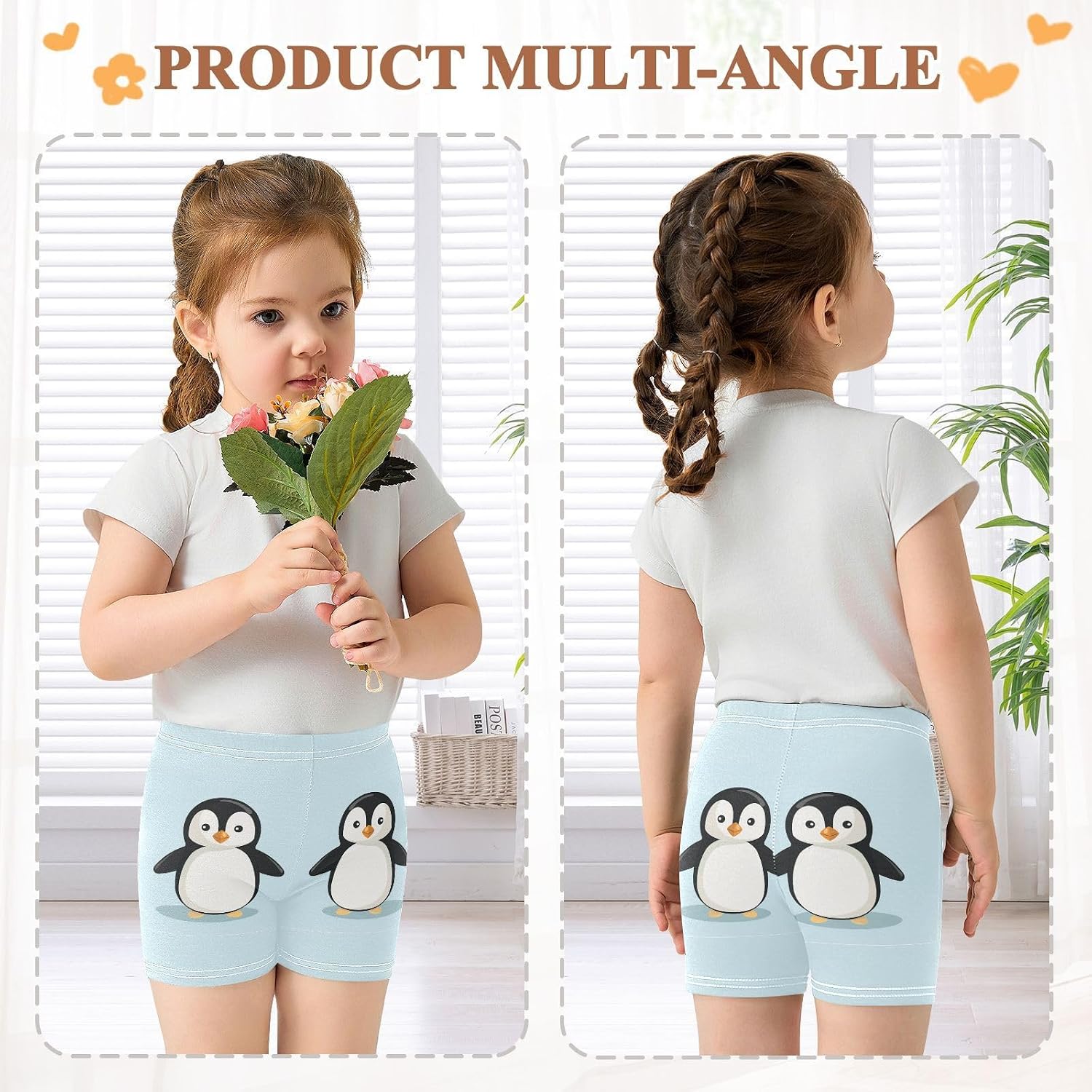 Cute Penguin Girls Bike Shorts Toddler Soft Cotton Active Under Dress Shorts