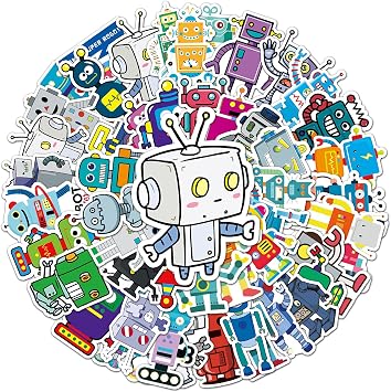 Robot Stickers for Laptop 50 Pieces, Gift for Children, Teenagers, Adults, Boys, Robotics Stickers, Waterproof Vinyl Stickers for Scrapbooking, Skateboard, Car, Luggage