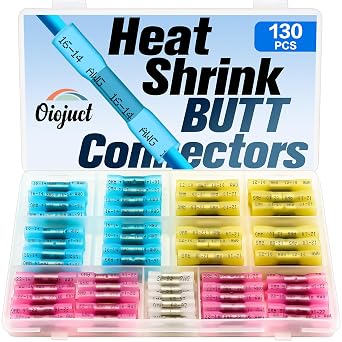 Heat Shrink Butt Connectors Kit - Waterproof Electrical Wire Splice Crimp Terminals for Automotive, Marine, Wiring 130Pcs