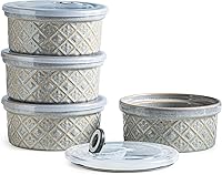 Vista 10 de Ramequines de 177 ml con tapas aptos para horno, pequeños ramequines de crema catalana con cubiertas, juego de 4 ramequines de cerámica, tazones