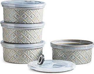 16 oz Ramekins with Lids Oven Safe, Ceramic Ramekins for Creme Brulee, E...