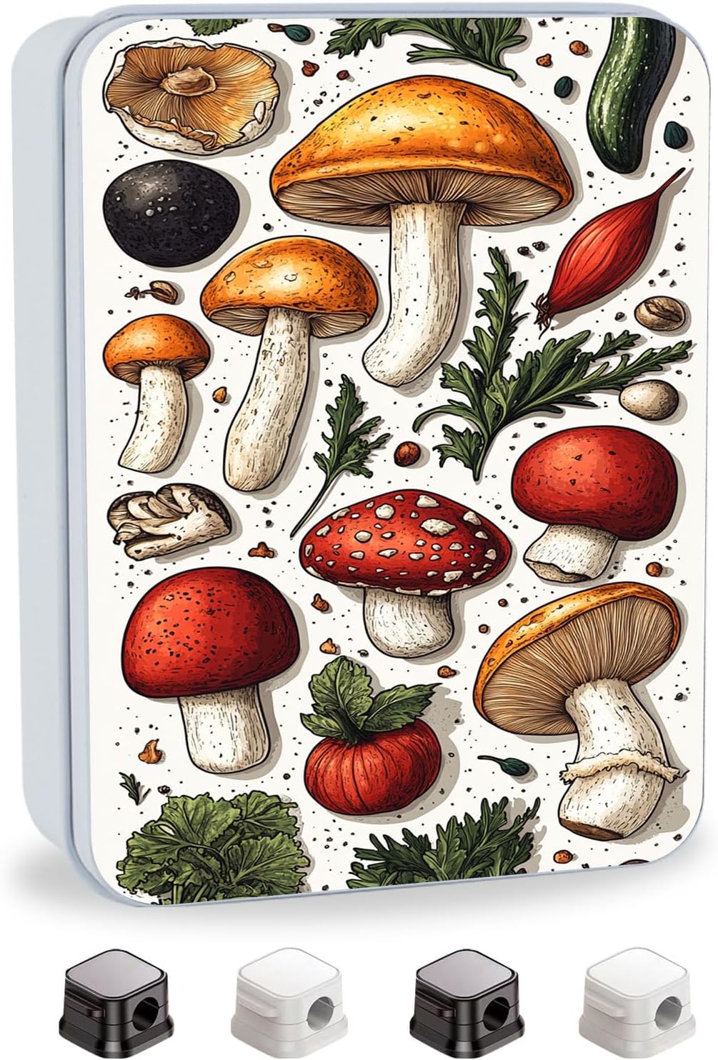 Metal Tin Box with Lid, Mushroom Vegetable Print