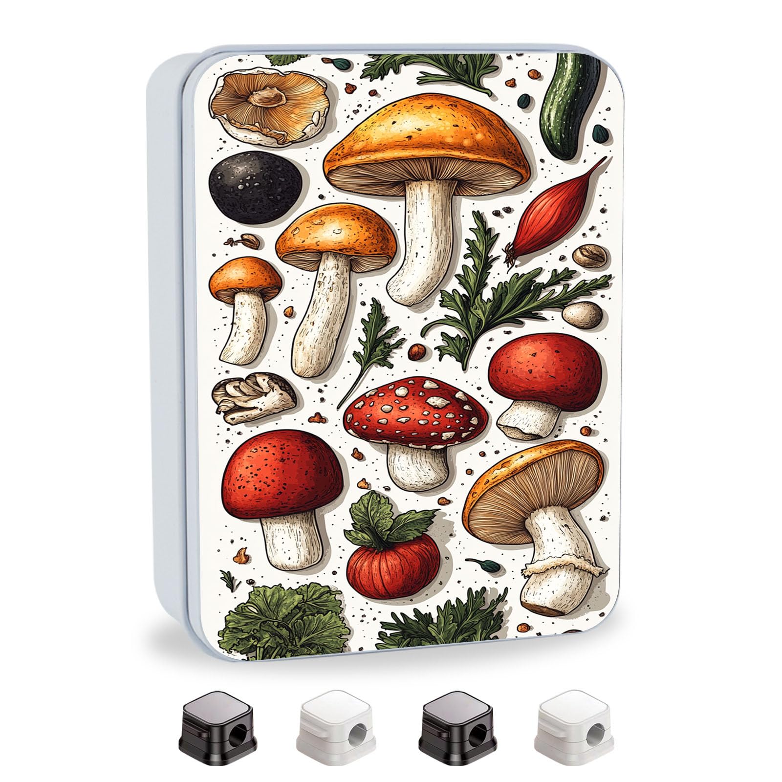Metal Tin Box with Lid, Mushroom Vegetable Print