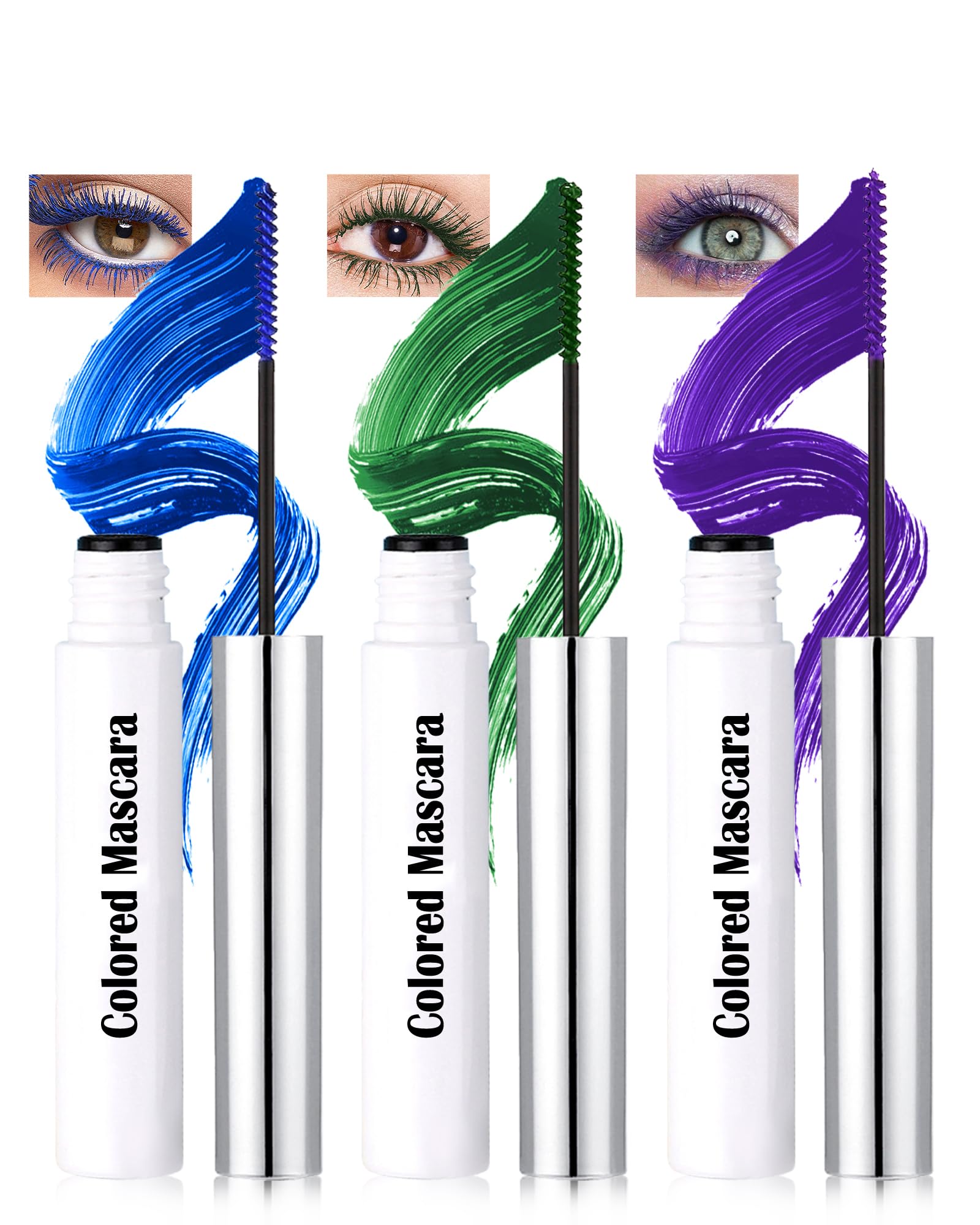Ultra-Fine Waterproof Mascara for Short Lash 3Pcs Blue Green Purple Colored Mascara Volume & Length