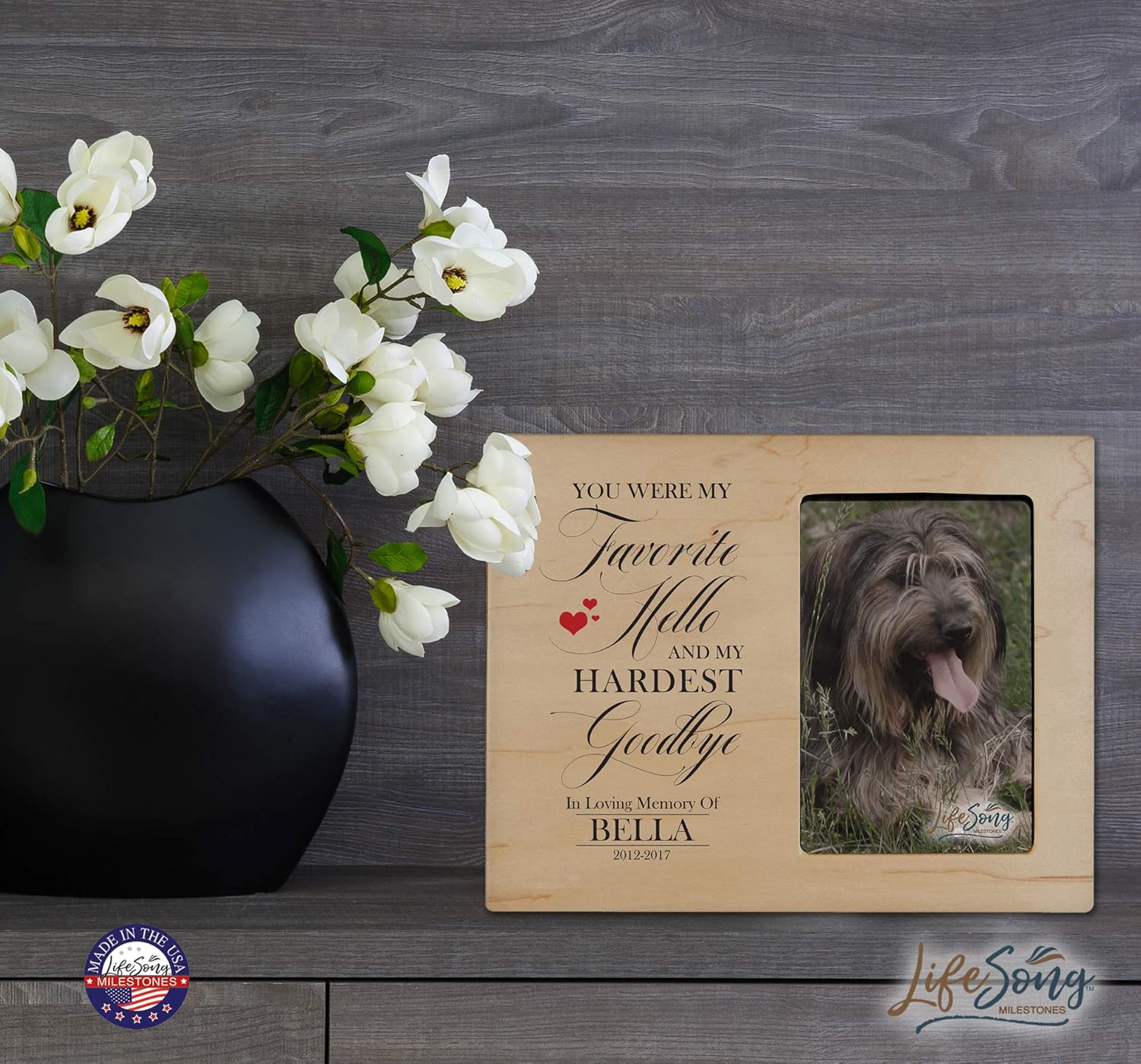LifeSong Milestones You were Favorite Hello Memory Dog Picture Frame - Personalized Pet Memorial Gifts - Memory Sympathy Gifts for 4x6 Photo - Frame Measures 8” x 10” (Maple)