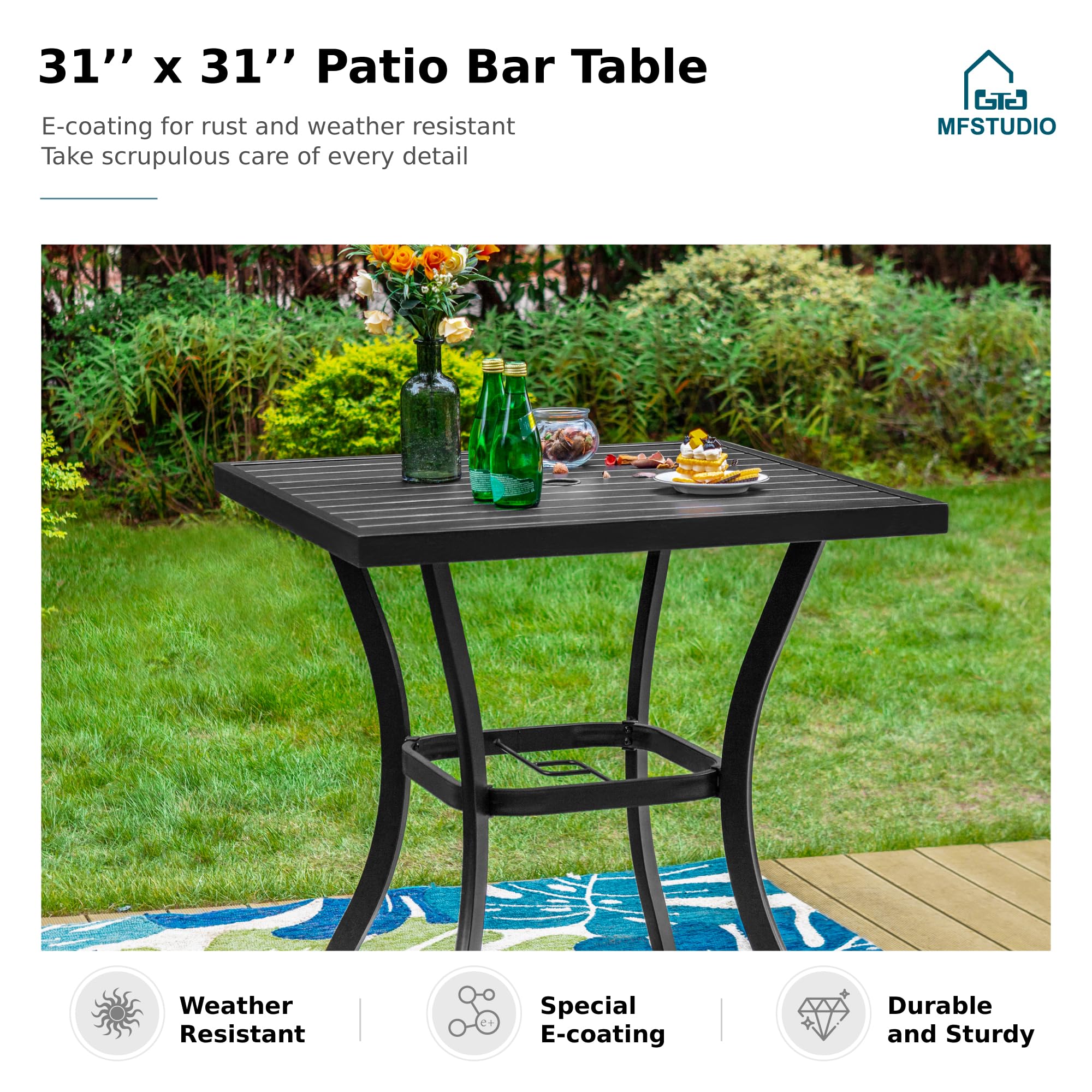 Amazon.com: MFSTUDIO 36” Patio Counter Height Bar Table, Square