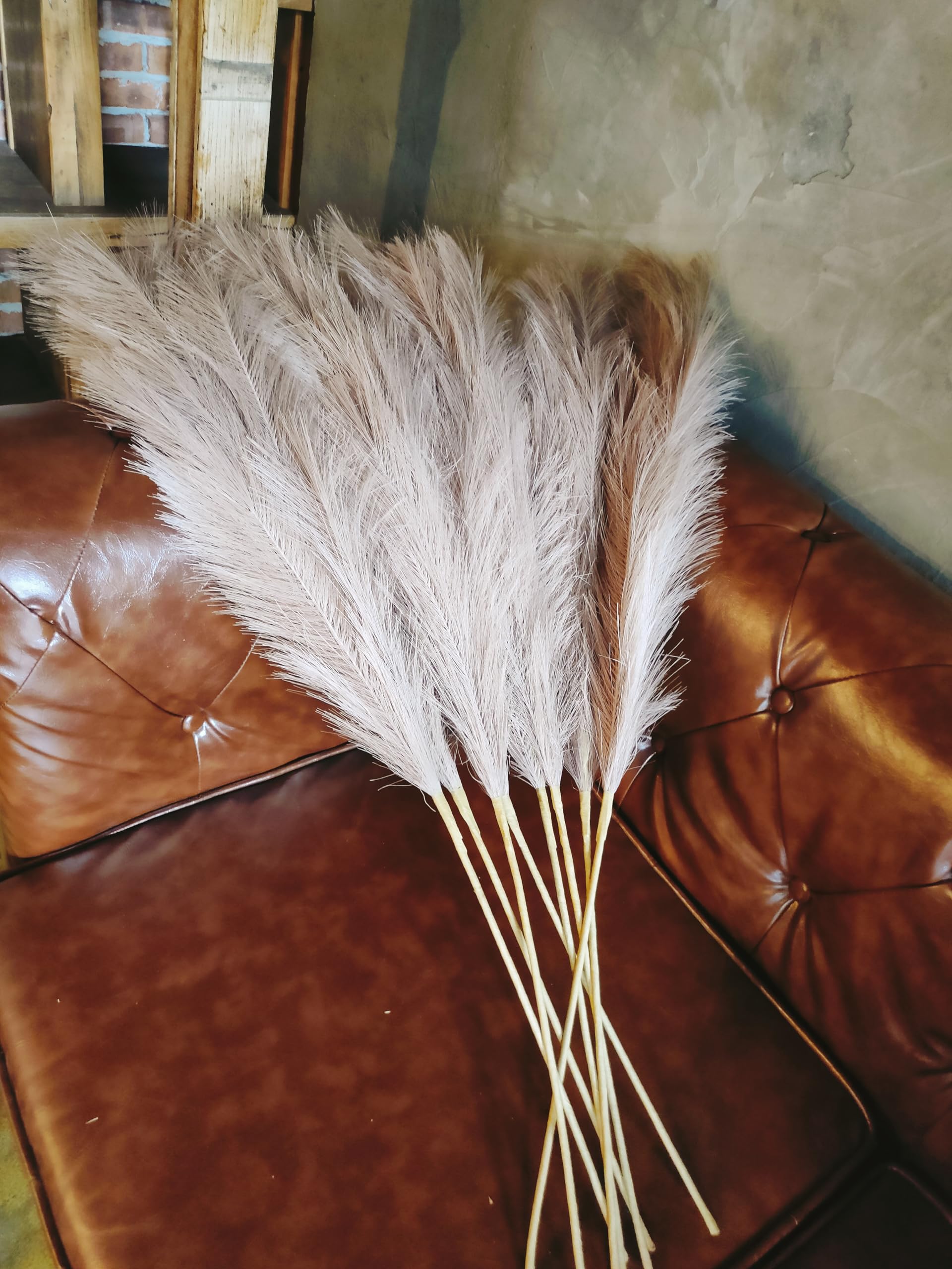 Pampas Grass Decor Tall,8pcs 43.3"/110cm Large Pampas Floral Fluffy,Long Feather Flowers for Boho Wedding Arangement Bedroom Living Room Decorations (khaki - Image 3