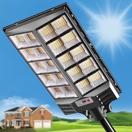 Baiston Farolas solares impermeables para exteriores, luces solares de estacionamiento de 1200 W, luces de inundación, luces solares LED con control