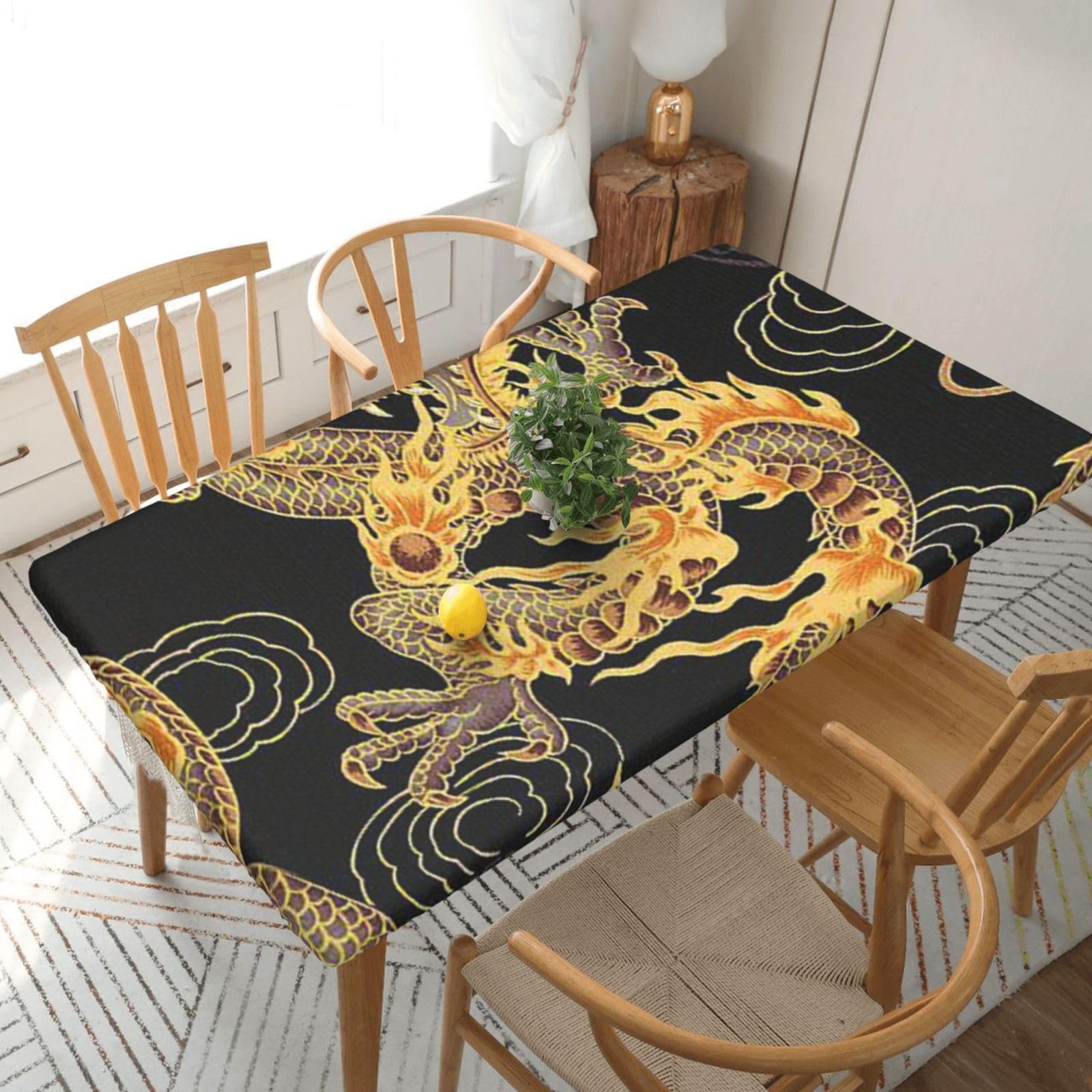 BNVSADC Yellow Dragon Printed 5FT Tablecloth Polyester Kitchen Water Resistant Table Cloth Dining Table Decoration Table Covers, 152x76 CM