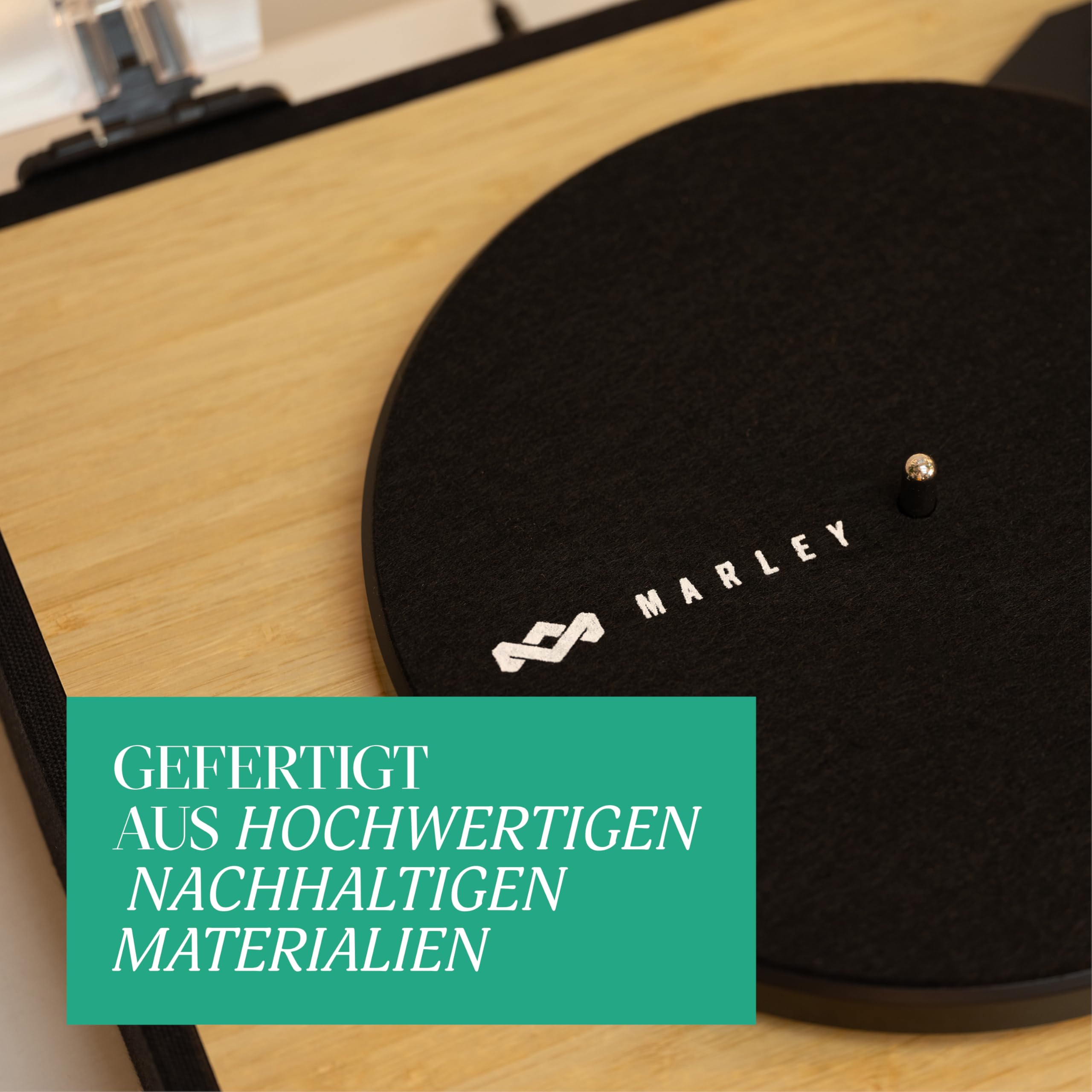 House of Marley Revolution Plattenspieler Bluetooth mit Lautsprechern | Nachhaltig gefertigter Schallplattenspieler mit kabelgebundenen Boxen, Vinyl Player mit Regallautsprechern
