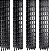 16 Inch Rebar Stakes 20 Pack 1/2" Heavy Duty Steel Ground Anchors Chisel Point for Landscape Timber, Concrete Forms, Fences & Gardens - Rustproof Black