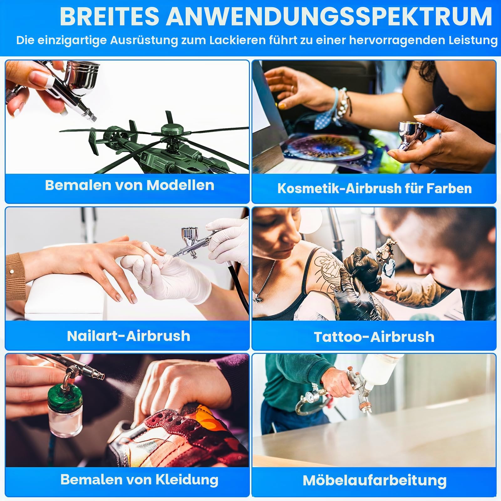 VELPAX Airbrush-Set zwei Sätze mit Kompressor mit Mächtig Luftstrom und Luftdruck, Für Hobbys, Körper-Tattoos, Nagelkunst, Möbelrenovierung