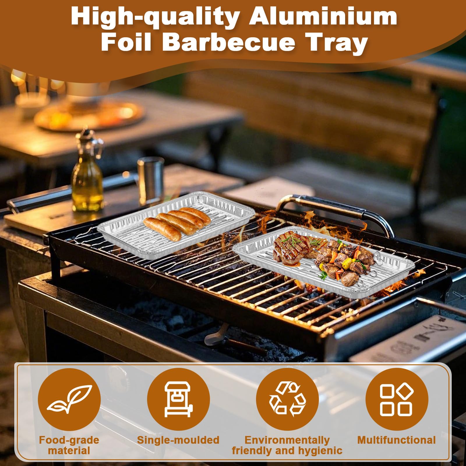 20Pcs Grilles Barbecue Aluminium avec Fentes 34x23cm, Barquettes Cuisson Viande Alu Jetables Camping, Bacs égouttement Barquette Frite Accessoires Barbecue Poisson Légumes​ pour Grill Gaz Charbon Four
