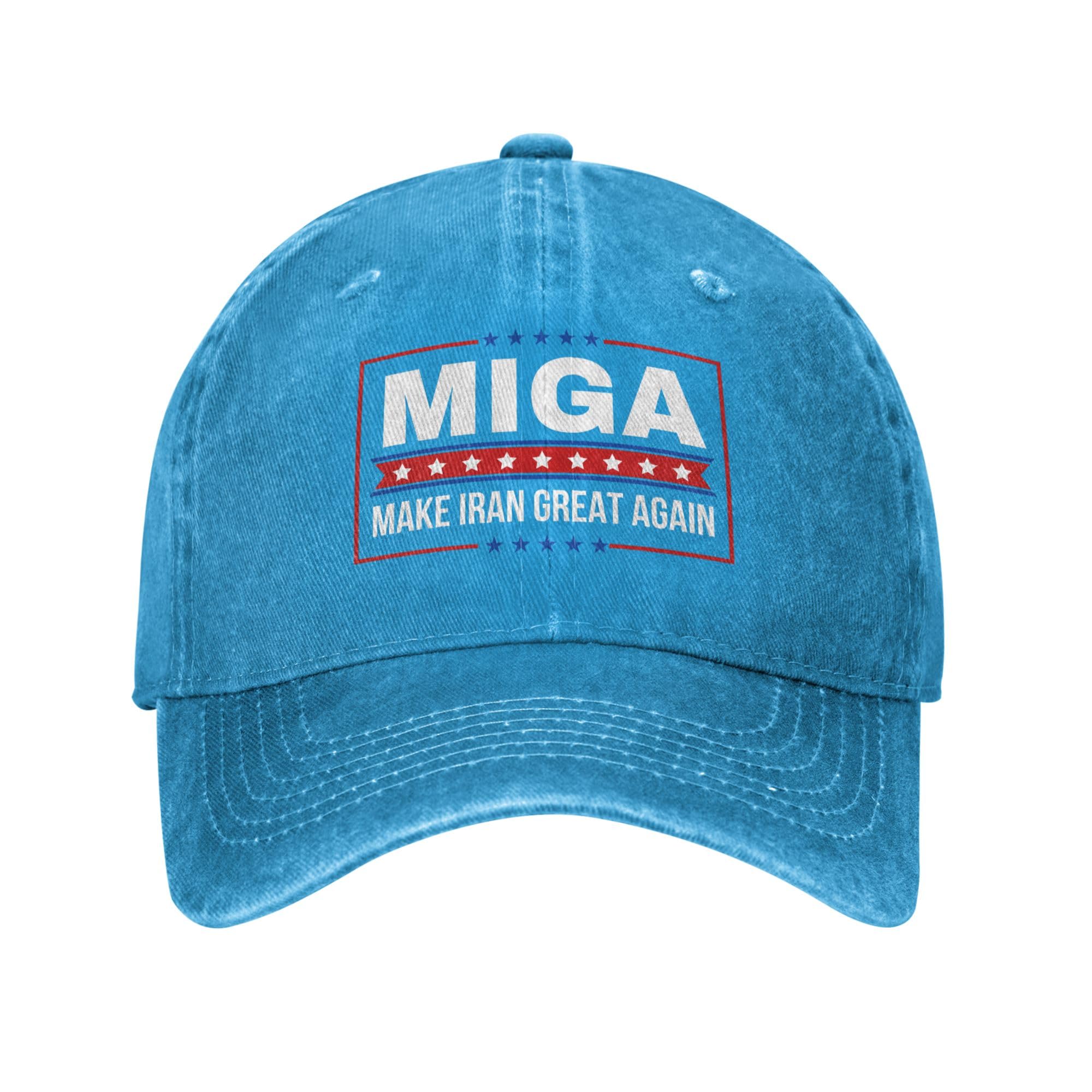 KWQDOZF Make Iran Great Again Hat Adjustable Cotton Baseball Cap Blue