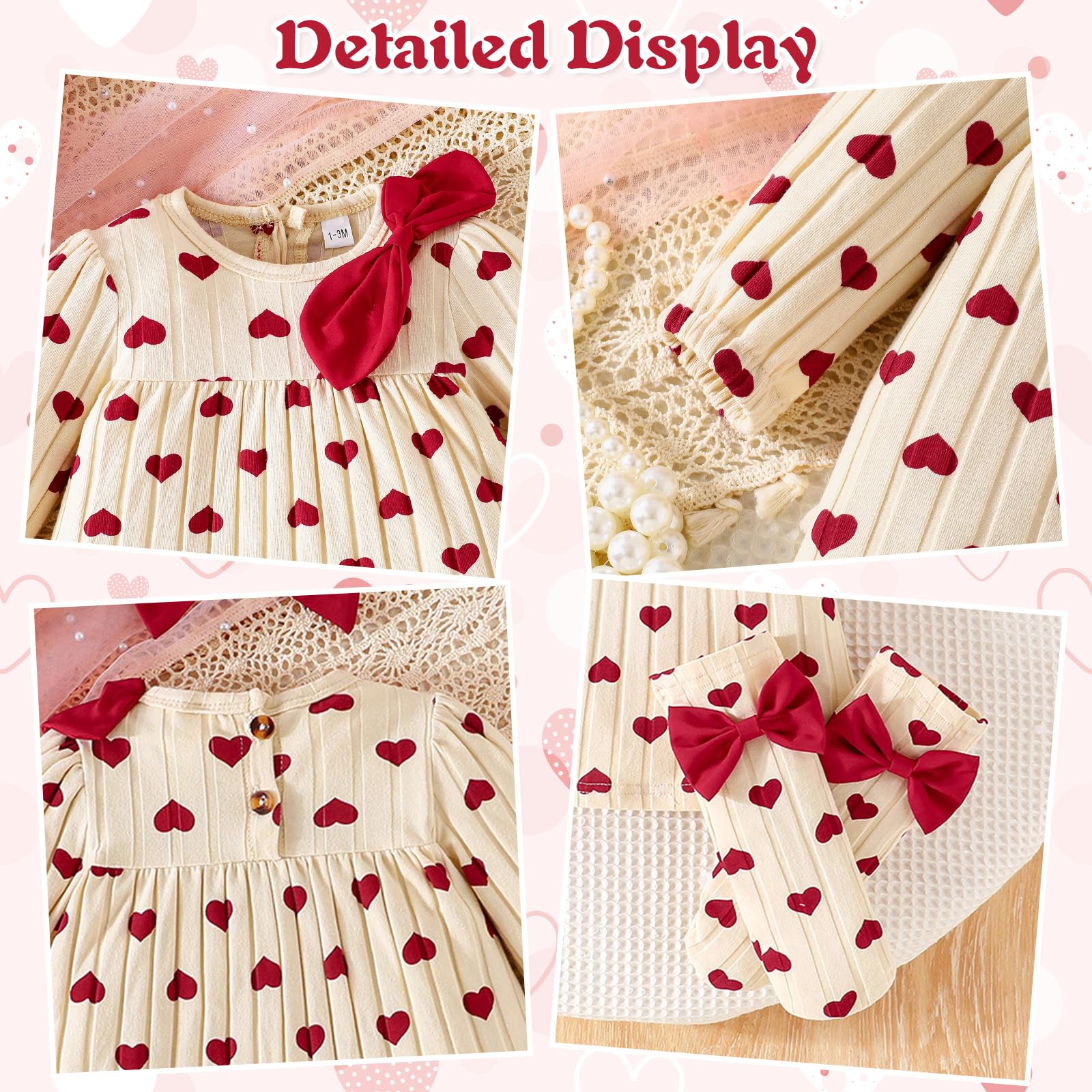 Ensemble 3 pièces pour bébé fille robe à manches longues bandeau à nœud et chaussettes Vêtements imprimés adorables pour bébés de 1 à 12 mois