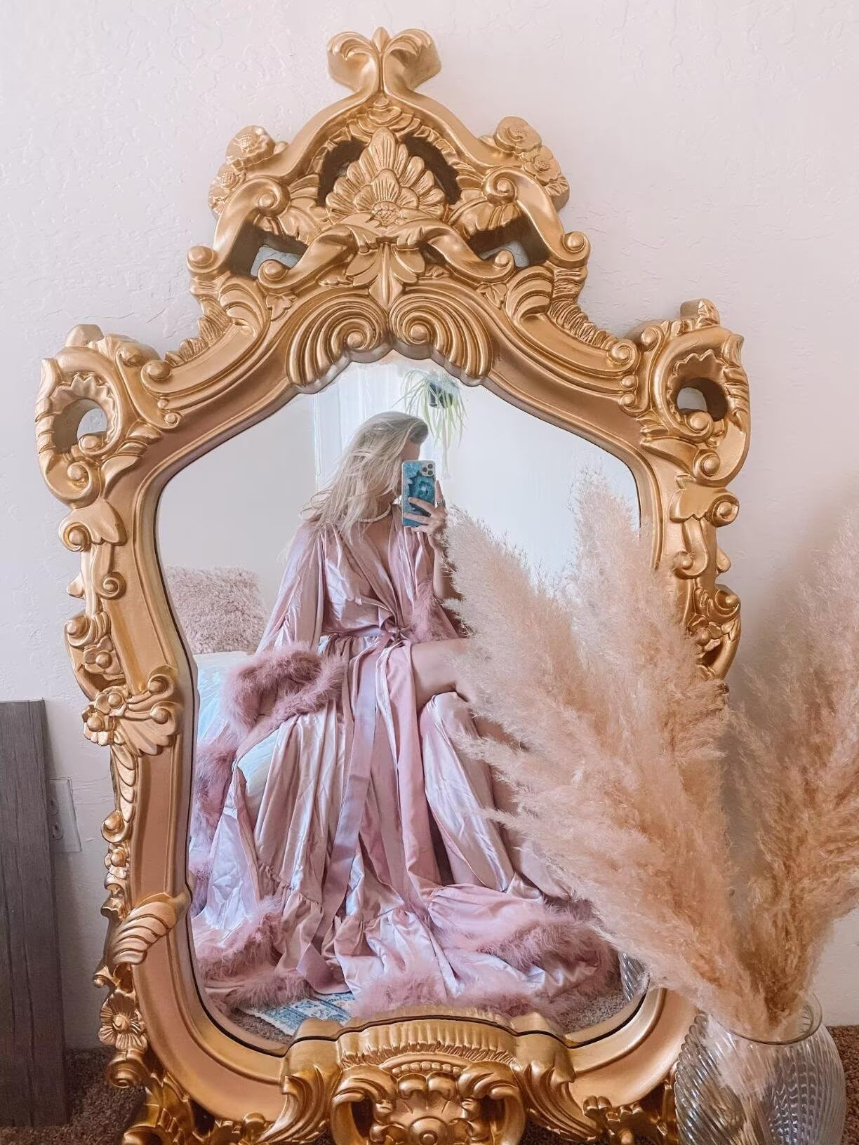 yinyyinhs Womens Sexy Feather Bridal Robes Silk Satin Long Nightgown Bathrobe Sleepwear Maternity Robe for Photoshoot