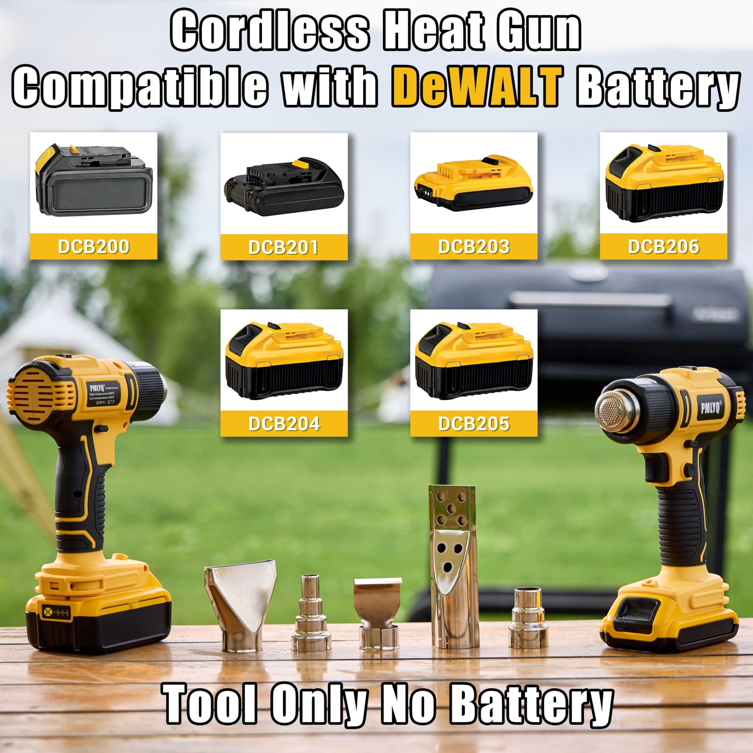 Pistola de calor inalámbrica para batería Dewalt de 20 V, pistola de aire caliente de soldadura de calentamiento rápido de 350 W, ajuste de 2 temperaturas máximo de 550.0 °C (550 °C), pistola de