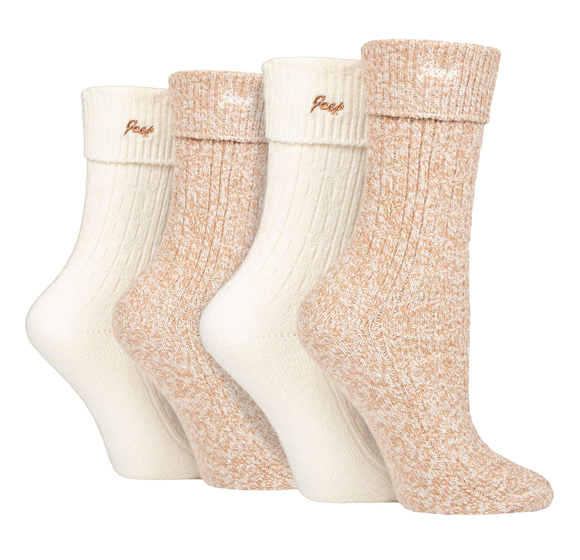 Jeep Ladies 4 Pack Walking Boot Socks Soft Polyester Outdoor Socks for Hiking (4-8, Taupe/Cream)
