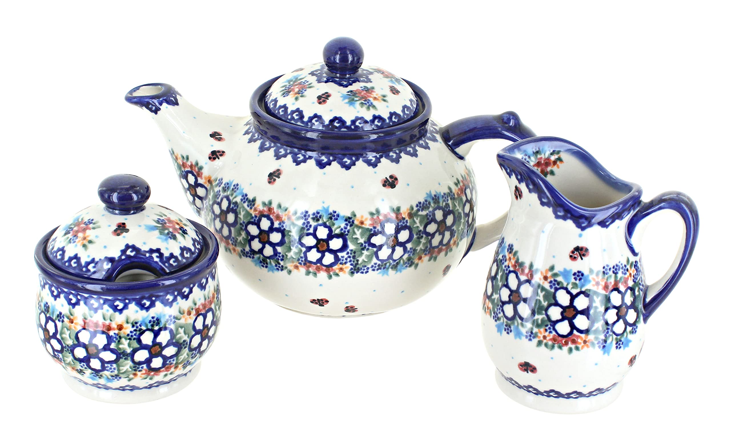 Blue Rose Polish Pottery Scarlett 3 Piece Tea Set