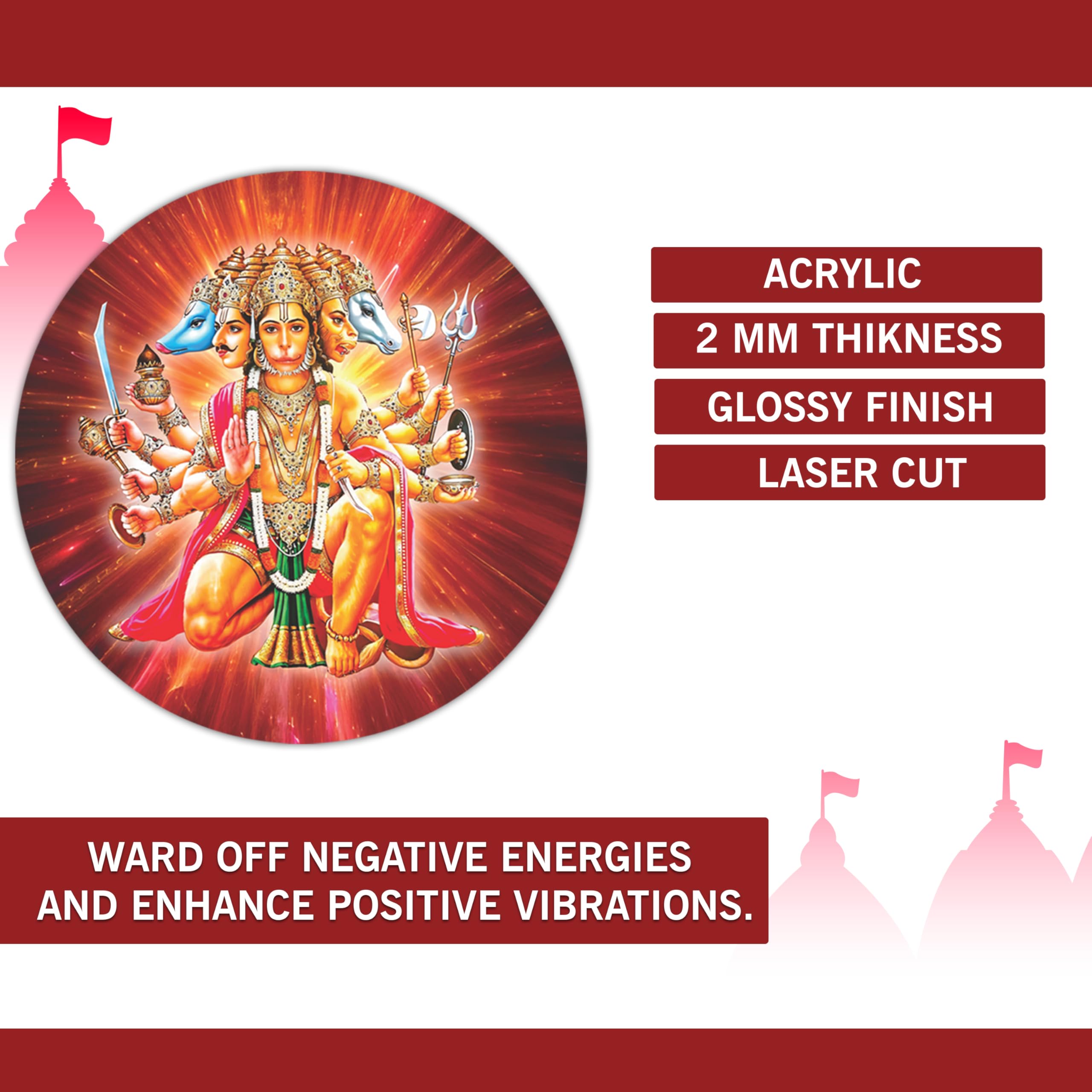 Wonder Hub Panchmukhi Hanuman Door Sticker, Self Adhesive, 14 cm, Vastu Design for Home and Office Entrance-MDF 3