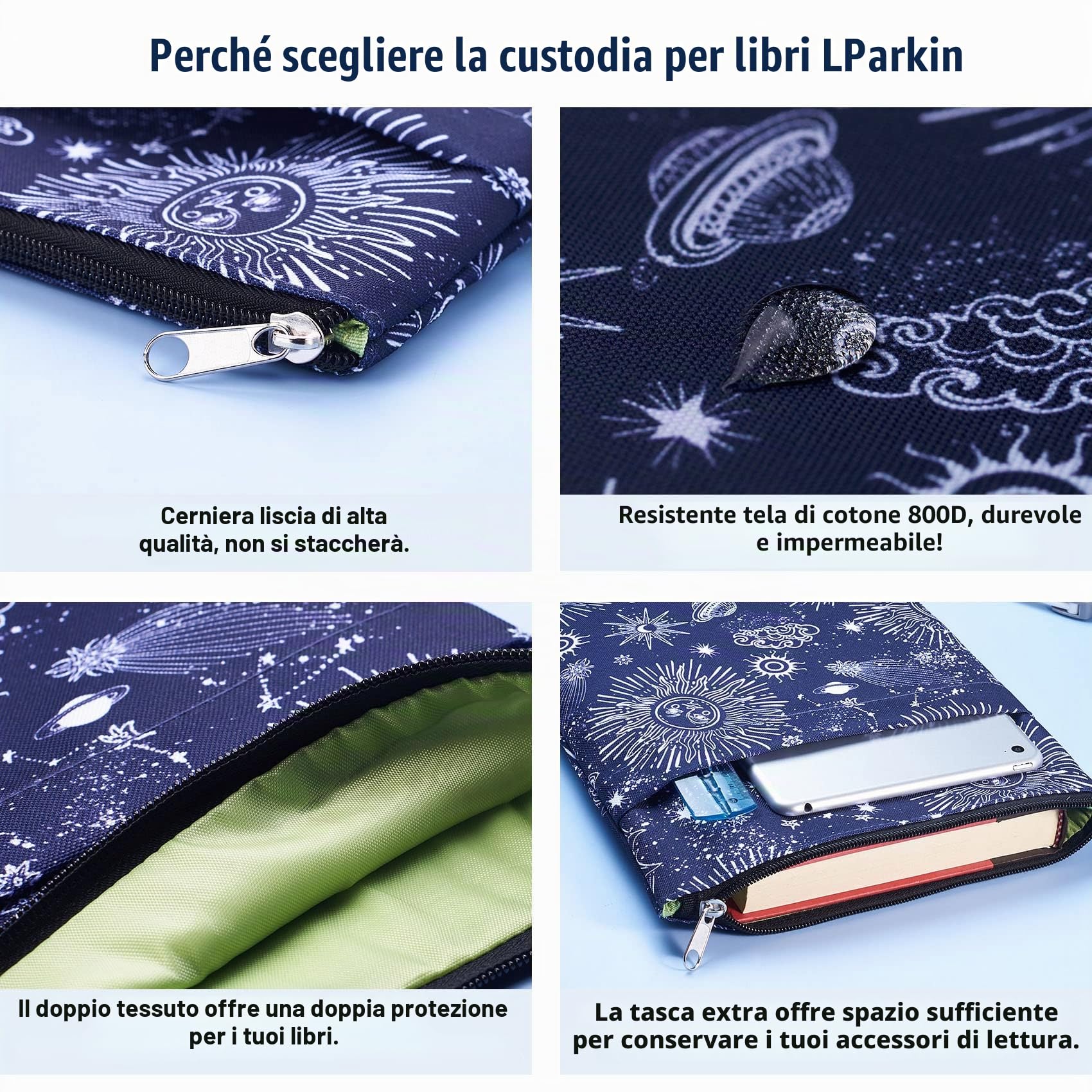 Zodiac Sun & Moon Book Sleeve, copertine per libri tascabili, buste per libri con cerniera, regali astrologici