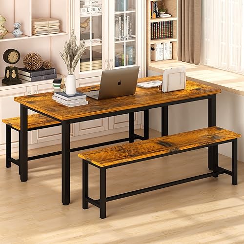 Miniatura 2 de Lamerge Kitchen Table Set with 2 Benches 4 Person Dining Room Table Set for Home Kitchen Dining Room Restaurant Space Saving 472inch Table and