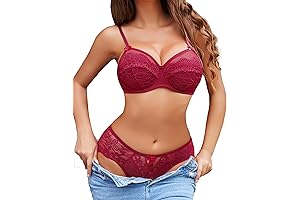Women Sexy Lace Bra and Panty Sets Wirefree Plus Size Babydoll Lingerie Underwear